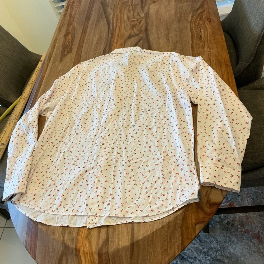 Banana Republic Mens XL Untucked Fit White Red Floral Cotton Button Down Shirt